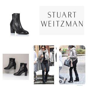 Stuart Weitzman Harper 80 Black Leather Booties Size 7.5 M